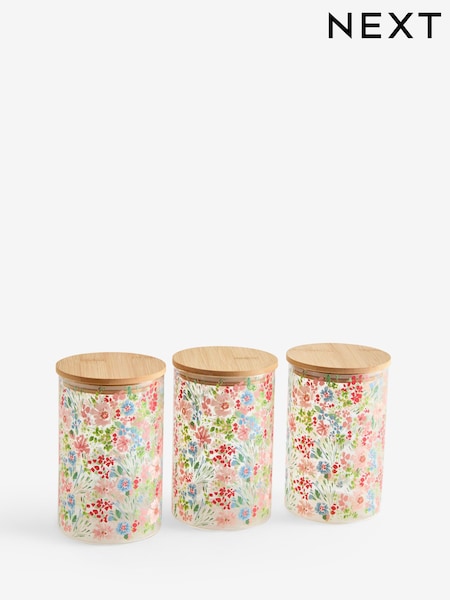 Set of 3 Floral Glass Storage Jars (W21815) | ‏85‏₪