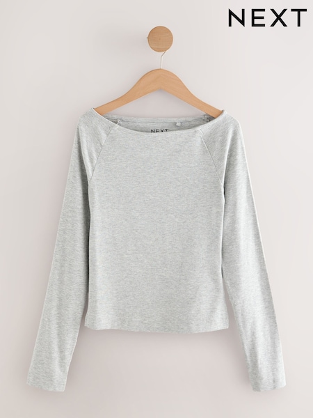 Cinza - Open Slash Neck Soft Touch Long Sleeve Top (W21888) | R$ 120