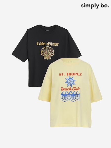 Simply Be Black Graphic 100% Cotton T-Shirts 2 Pack (W21892) | €40