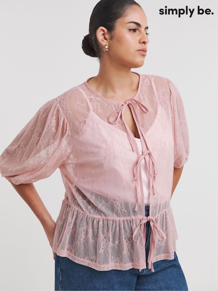Simply Be Pink Lace Tie Front Top (W21898) | €37