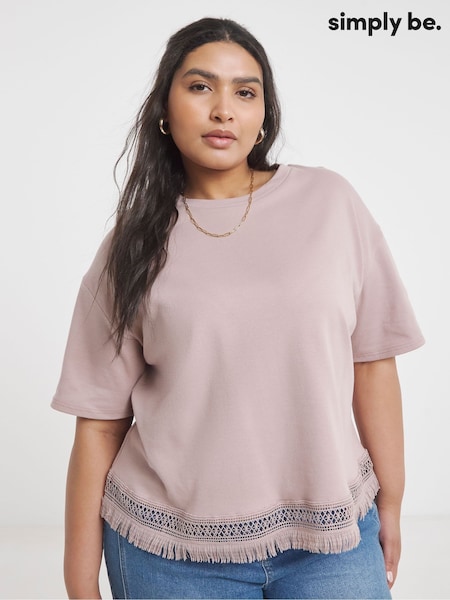 Simply Be Natural Fringing Hem 100% Cotton T-Shirt (W21905) | €32