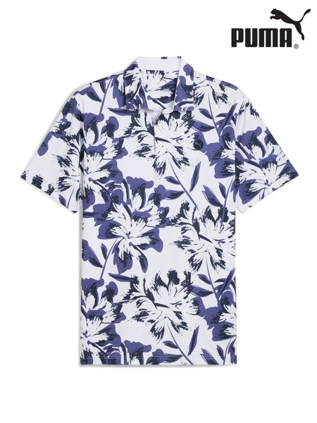 Puma White Mens Mattr Broken Flower Print Golf Polo Shirt (W21965) | AED408