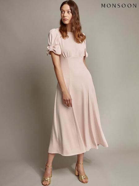 Monsoon Pink Belle Bow Sleeve Midi Dress (W22041) | €165