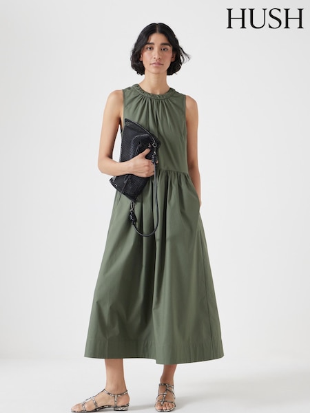Hush Green Sleeveless Crew Neck Maxi 100% Cotton Dress (W22077) | €140