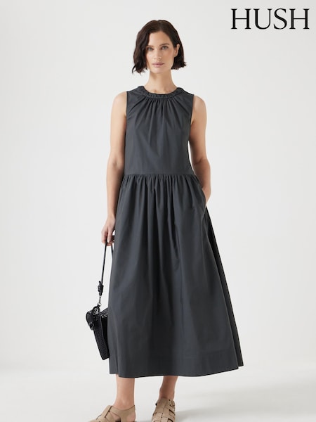 Hush Black Sleeveless Crew Neck Maxi 100% Cotton Dress (W22084) | €157