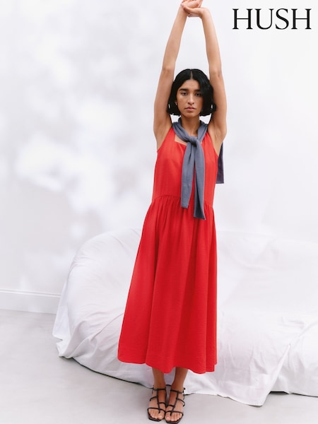 Hush Red Square Neckline Midi Ballerina Dress (W22094) | €140