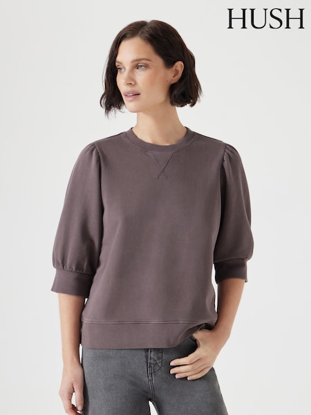Hush Brown Puff Sleeve 100% Cotton Sweatshirt (W22102) | €72