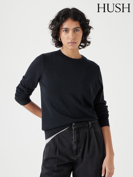 Hush Black Fine Knit Wool Blend Jumper (W22106) | ₪402