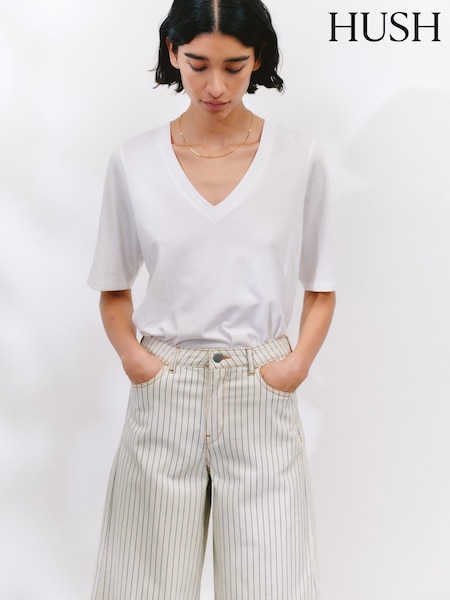 Valkoinen - Hush Reece V-kaula-aukko Drapey T-paita (W22125) | €50