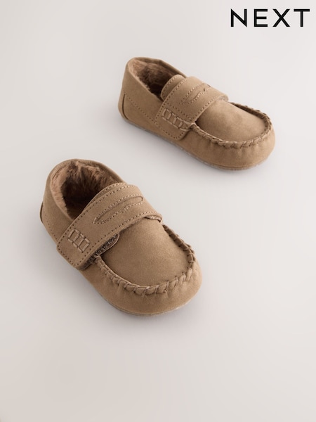 Tan Brown Touch Fastening Moccasin Slippers (W22126) | €20 - €23