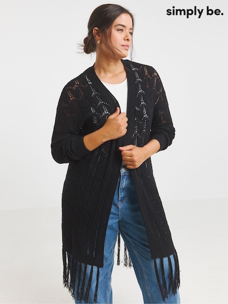Simply Be Black Fringe Detail Cardigan (W22235) | €64