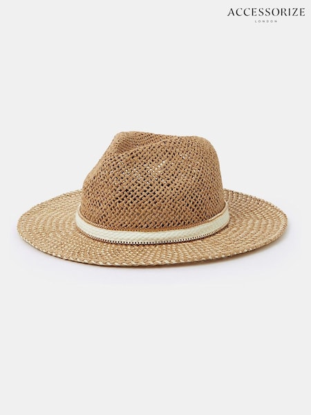 Accessorize Natural Chain Trim Fedora Hat (W22258) | €42