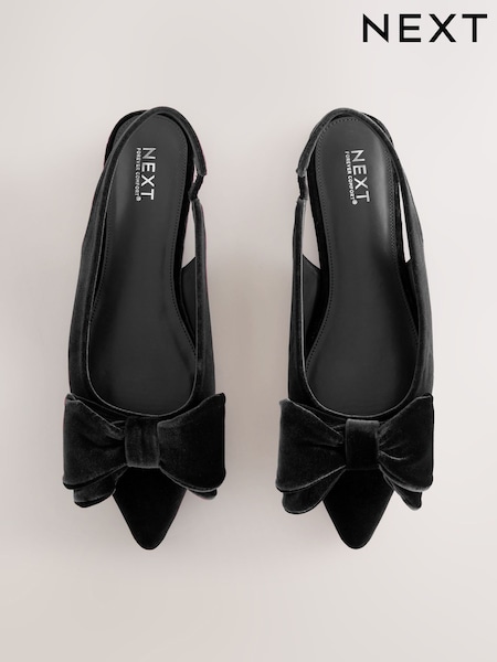Black Velvet Forever Comfort® Point Toe Bow Slingback Flat Shoes (W22275) | €40