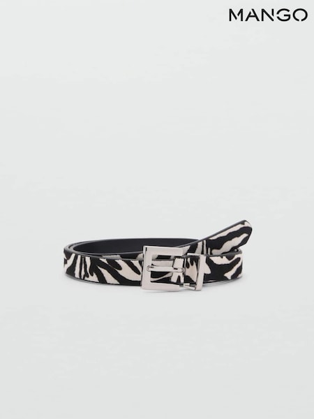 Mango Black Zebra Animal Texuted Slim Belt (W22279) | €37