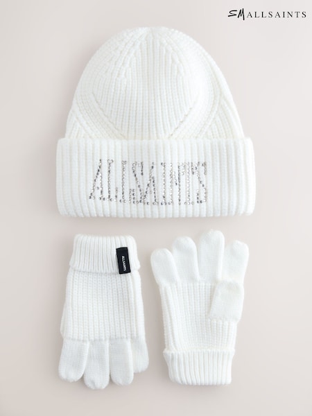smALLSAINTS Cream Diamanté Beanie and Gloves Set (W22302) | AED151