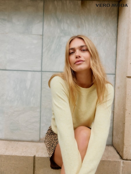VERO MODA Buttermilk Yellow Round Neck Soft Touch Knitted Jumper (W22332) | ₪121