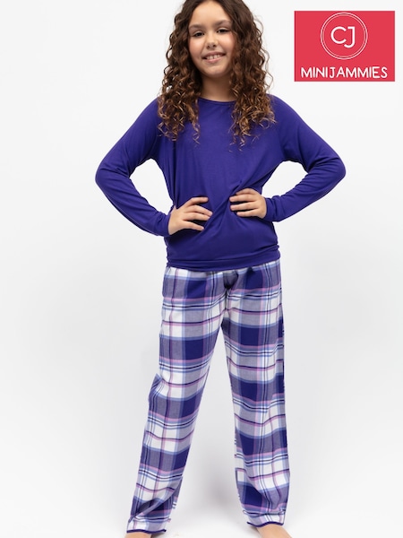 Cyberjammies Purple Minijammies Check Bottoms and Long Sleeve Slouch Top Pyjamas Set (W22336) | €33