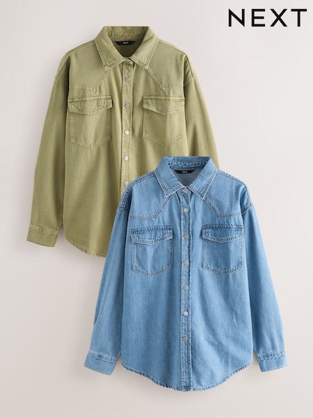 Bleu moyen et vert kaki - Oversized Denim Shirts 2 Pack (W22337) | € 46