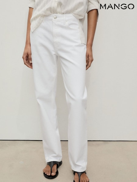 Mango White Mid-Rise 100% Cotton Straight Jeans (W22340) | €51