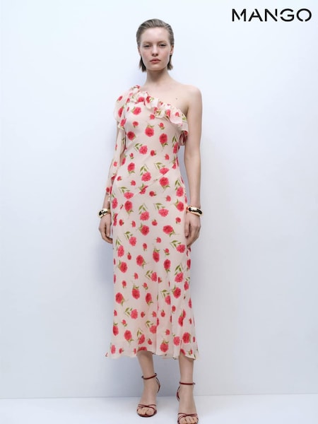 Mango Cream Floral Ruffled Maxi Dress (W22346) | €114