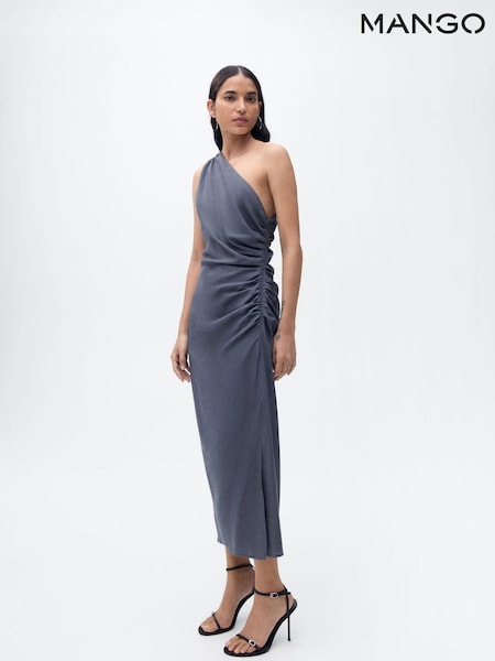 Mango Blue Asymmetrical Gathered Dress (W22348) | €63