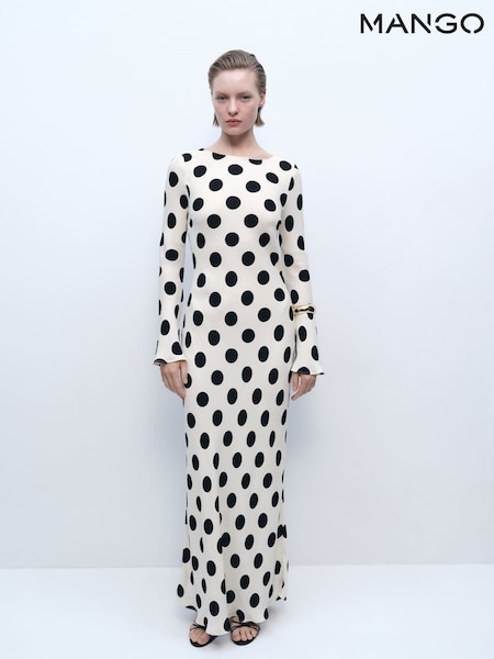 Mango Cream Flare Sleeve Polka Dot Dress (W22360) | €114