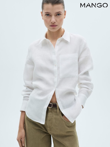 Mango Cream Straight Long Sleeve Linen Shirt (W22373) | €45