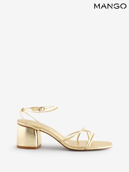 Mango Gold Strappy Block Heels (W22380) | €59