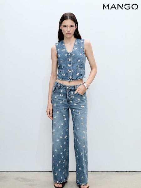 Mango Blue Floral Denim Waistcoat (W22392) | €48
