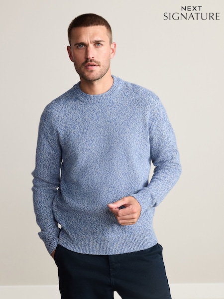 Light Blue Regular Fit Signature 100% Lambswool Crew Jumper (W22457) | 223 QAR