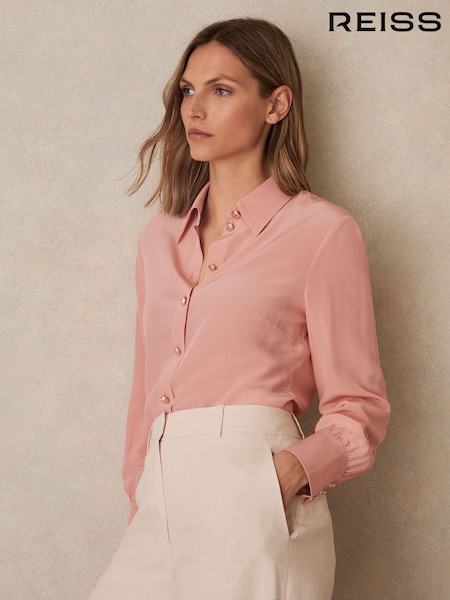 Reiss Pink Gianna Silk Embossed-Button Shirt (W22503) | €316
