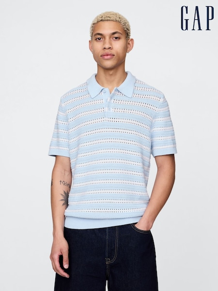 Gap Blue Cotton Knit Striped Polo Shirt (W22543) | €59