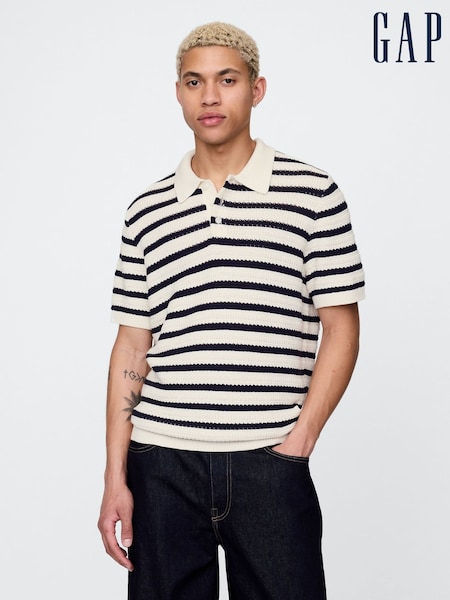 Gap Cream Cotton Knit Striped Polo Shirt (W22551) | €64