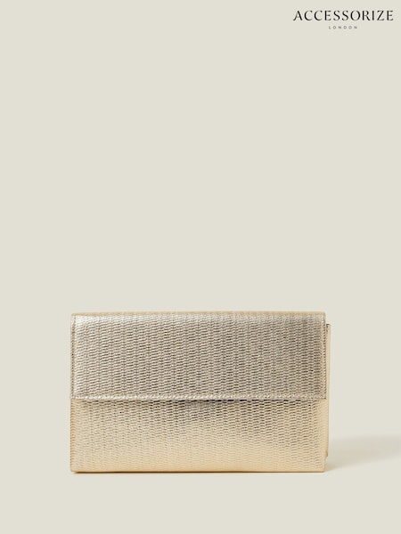 Accessorize Gold Metallic Fold-Over Clutch Bag (W22570) | AED190