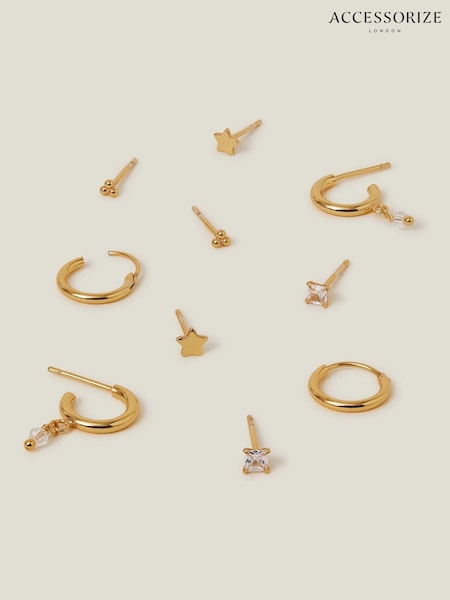 Accessorize Gold 14ct Plated Star Stud and Hoop Earrings 5 Pack (W22579) | €28
