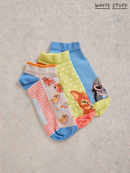 White Stuff Blue Pet Pals Trainers Socks 3 Pack (W22613) | €18.50