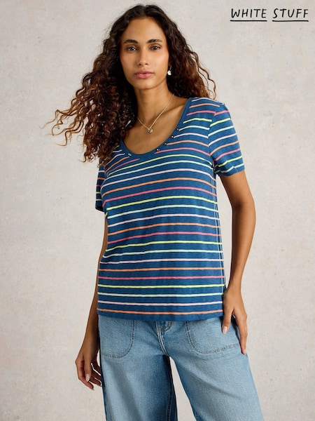 White Stuff Blue 100% Cotton Nadia Short Sleeve T-Shirt (W22624) | 1,772 UAH