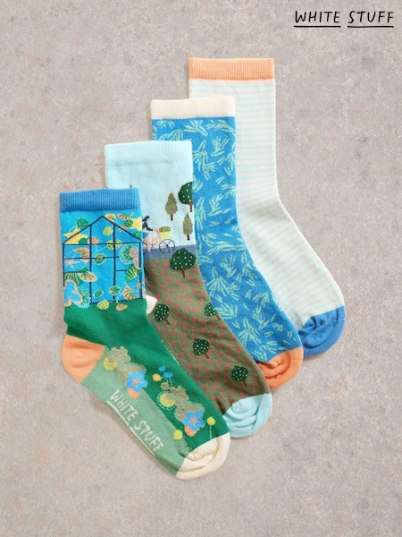 White Stuff Blue Summer Days Ankle Socks 4 Pack (W22625) | €28