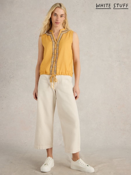 White Stuff Yellow Tulip Mix Sleeveless 100% Organic Cotton Shirt (W22666) | ₪224