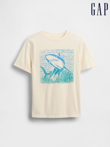 Gap Beige Shark Graphic Short Sleeve Crew Neck T-Shirt (4-13yrs) (W22681) | €13