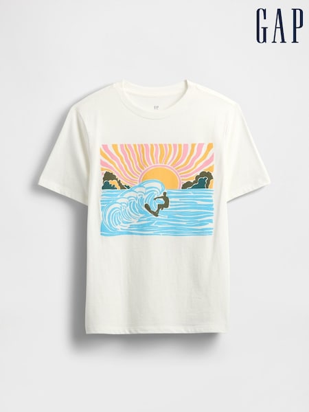 Gap White Surfer Graphic Short Sleeve Crew Neck T-Shirt (4-13yrs) (W22683) | €13
