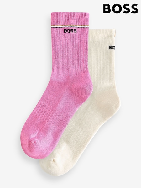 BOSS Pink Iconic Logo Ribbed Crew Socks 2 Pack (W22707) | €20
