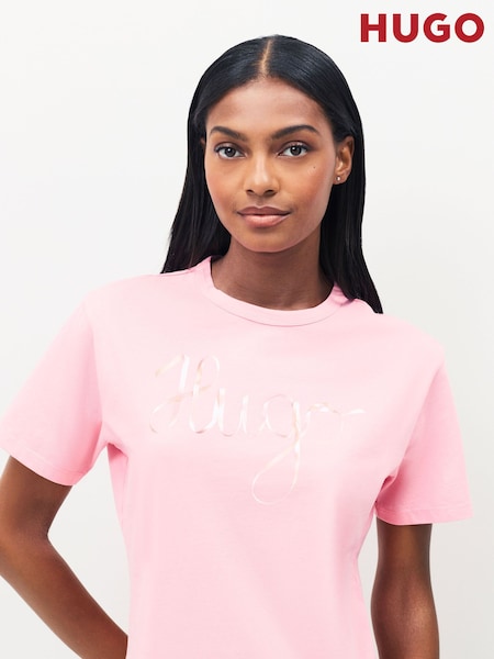 HUGO Pink Damacia Ribbon Graphic Print Logo T-Shirt (W22726) | €78