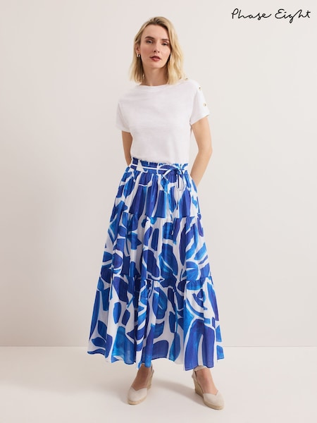 כחול  - Phase Eight Alva 100% Cotton Print Skirt (W22759) | ‏448‏₪