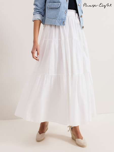 לבן - Phase Eight Alva 100% Cotton Print Skirt (W22761) | ‏427‏₪
