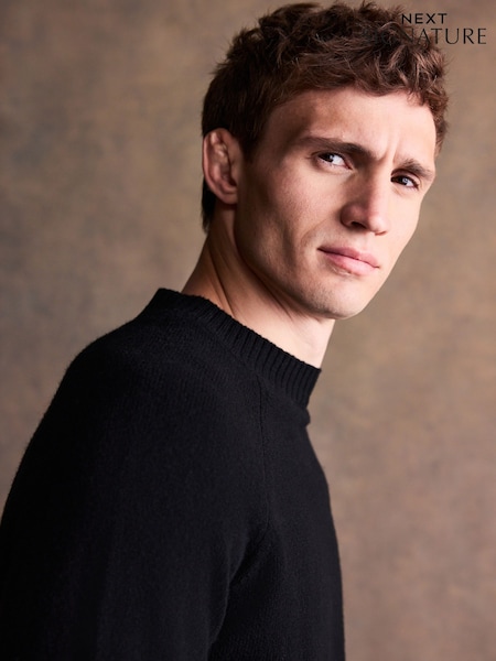 Black Plain Regular Fit Signature 100% Merino Wool Crew Jumper (W22767) | €56