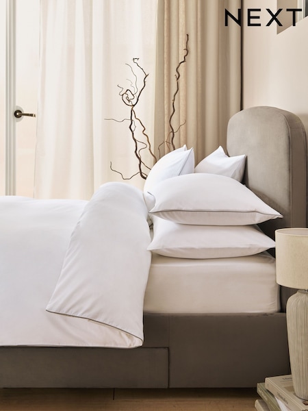 White Cotton Rich Piped Edge Duvet Cover and Pillowcase Set (W22785) | € 30 - € 75