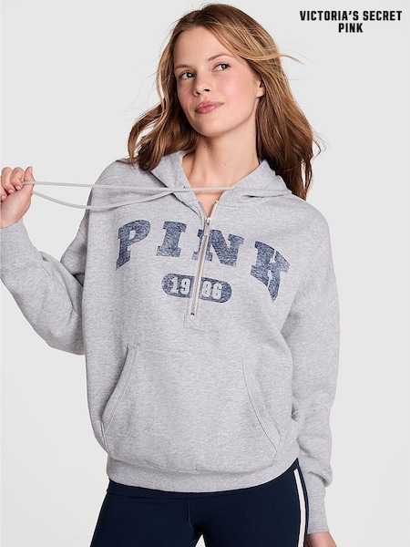 Victoria's Secret PINK Medium Heather Grey Half Zip Fleece Hoodie (W22796) | €56