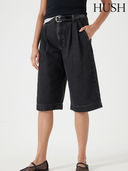 Hush Black Lya Cropped Denim Bermuda 100% Cotton Shorts (W22873) | AED437
