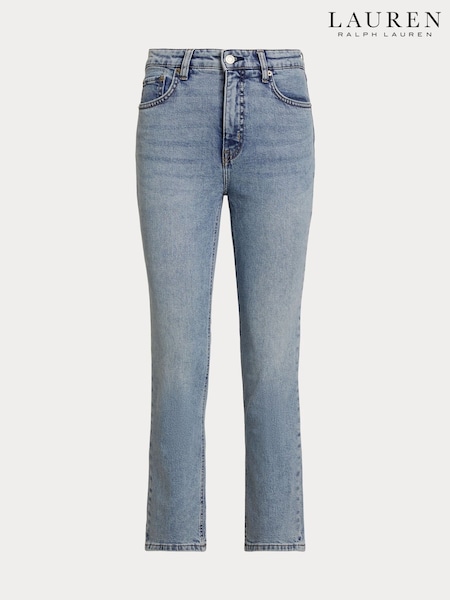 Lauren Ralph Lauren Blue High Rise Straight Fit Ankle Stretch Denim Jeans (W22918) | €203